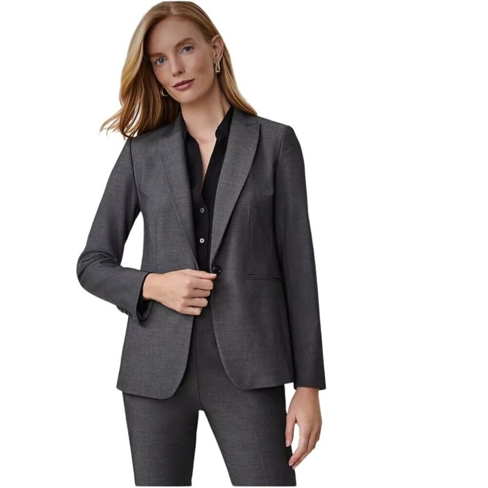 Ann Taylor Gray Blazer Size 8 Two Button Office Preppy Business Casual Stretch